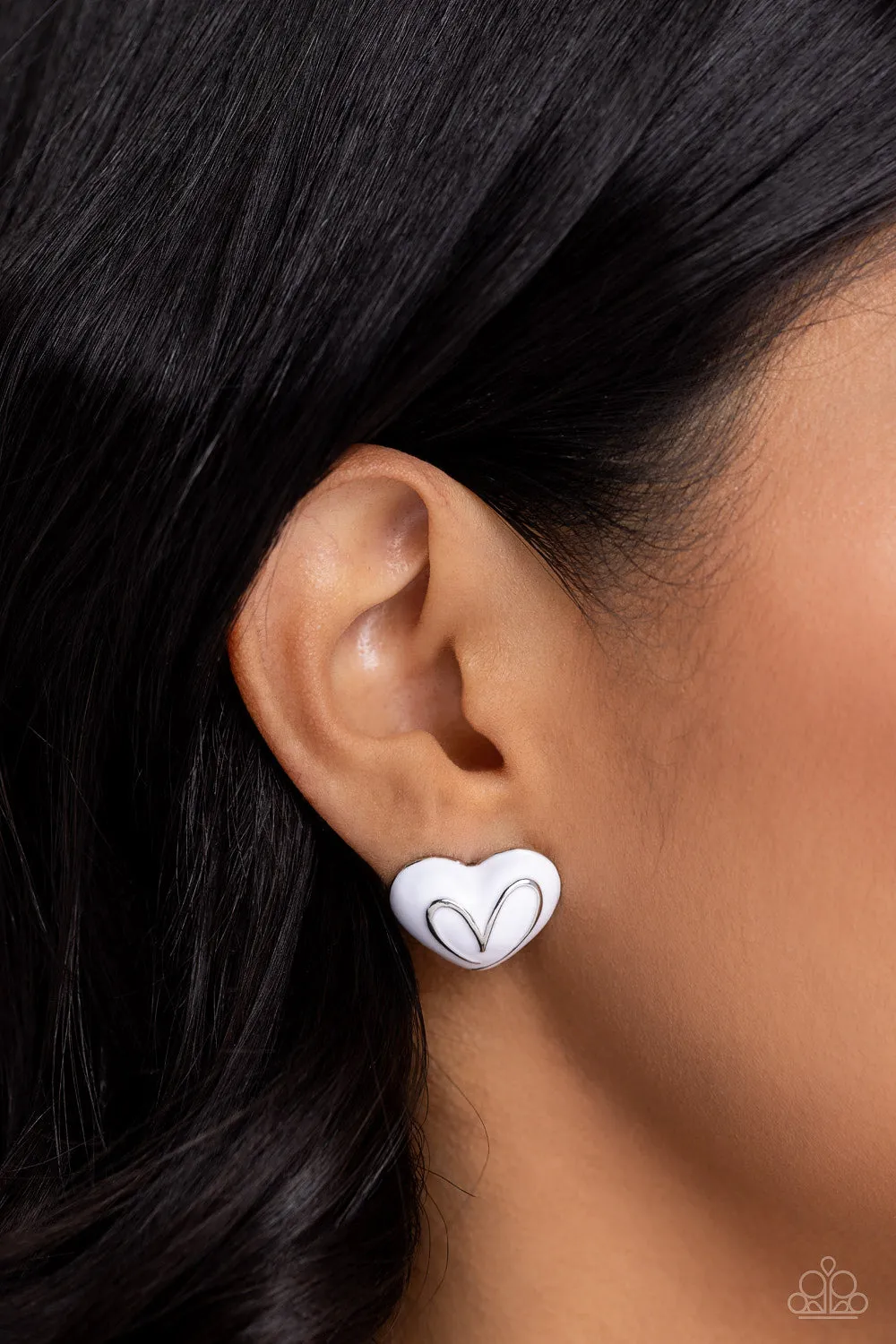 Paparazzi Glimmering Love White Post Earrings