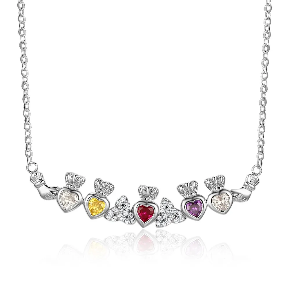 Personalized Birthstone Irish Claddagh Necklace 1, 2, 3, 4, or 5 Stones