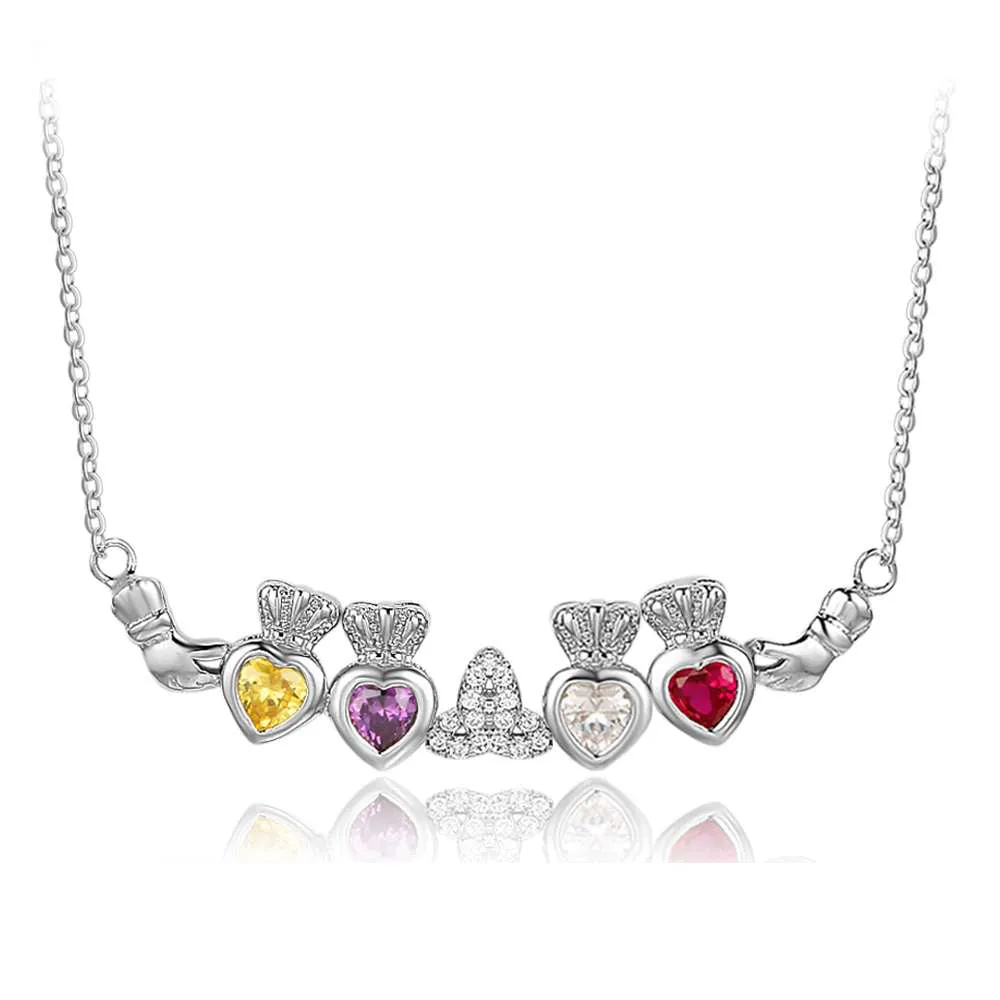 Personalized Birthstone Irish Claddagh Necklace 1, 2, 3, 4, or 5 Stones