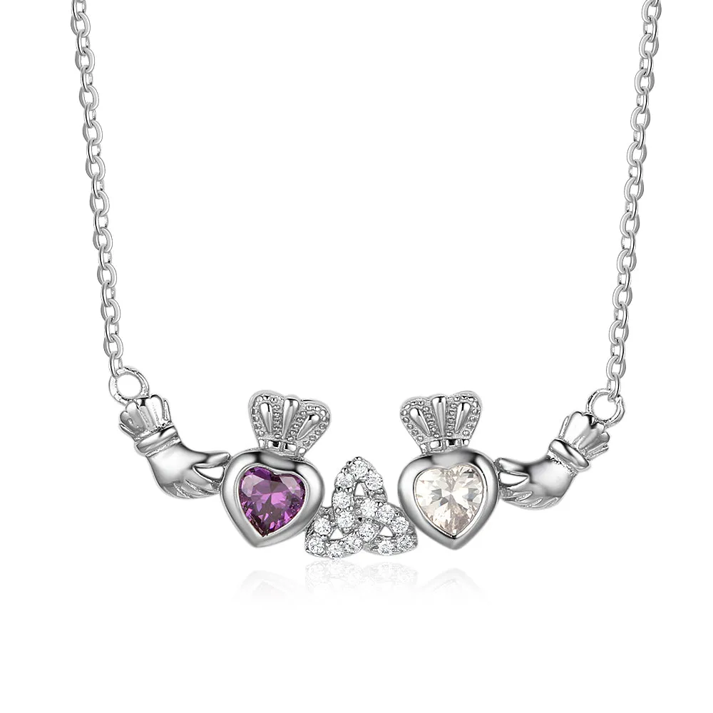 Personalized Birthstone Irish Claddagh Necklace 1, 2, 3, 4, or 5 Stones