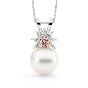 Pink Diamond Flower Pearl Pendant