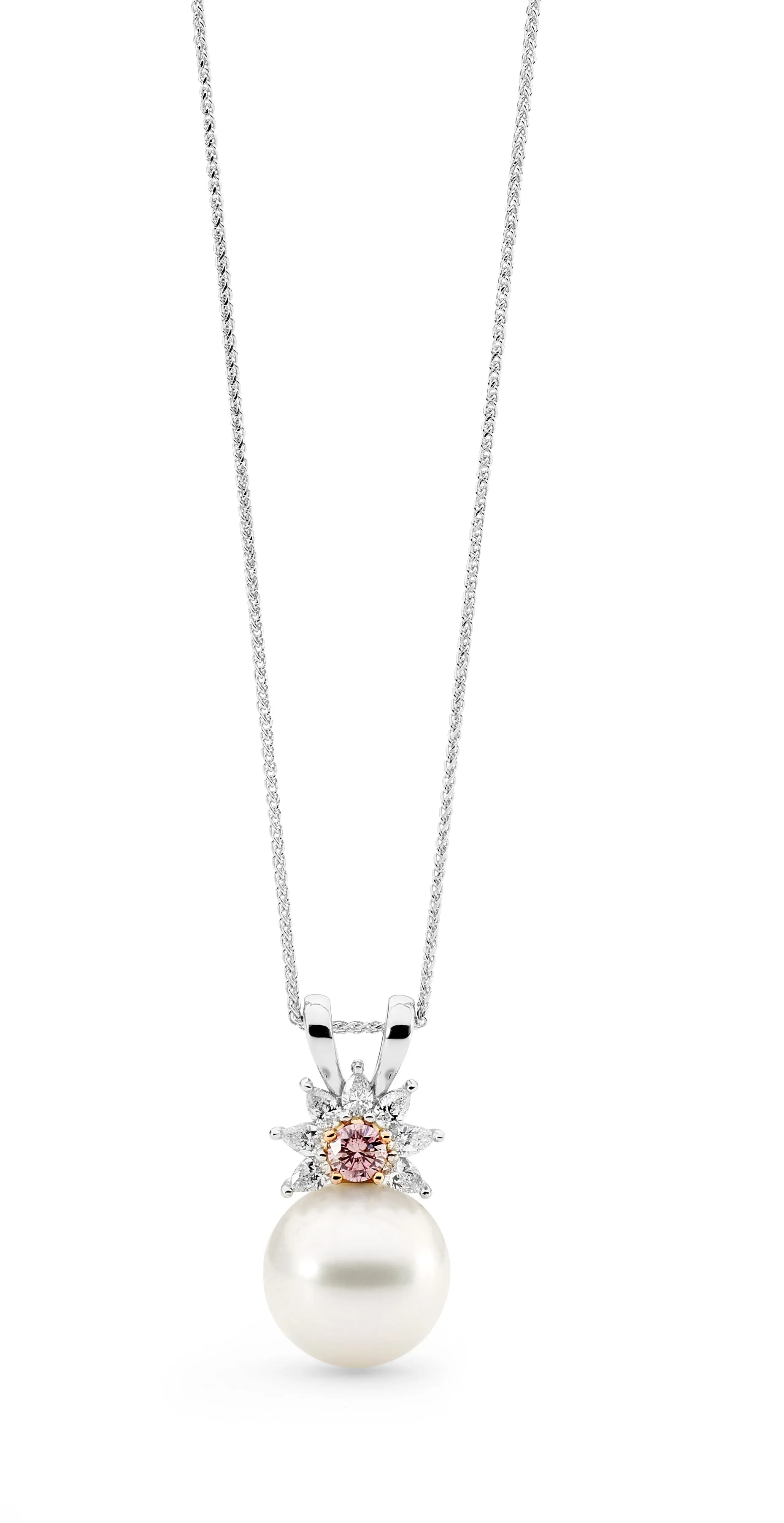 Pink Diamond Flower Pearl Pendant