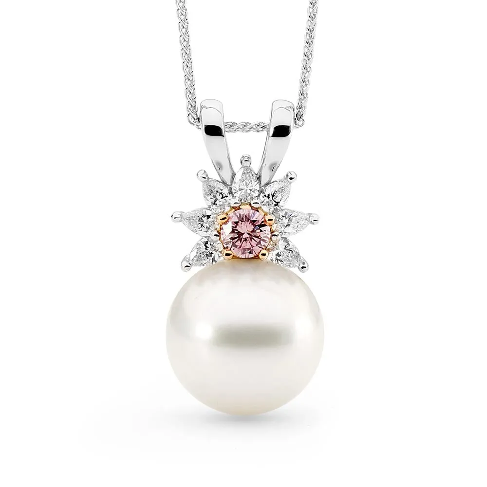 Pink Diamond Flower Pearl Pendant