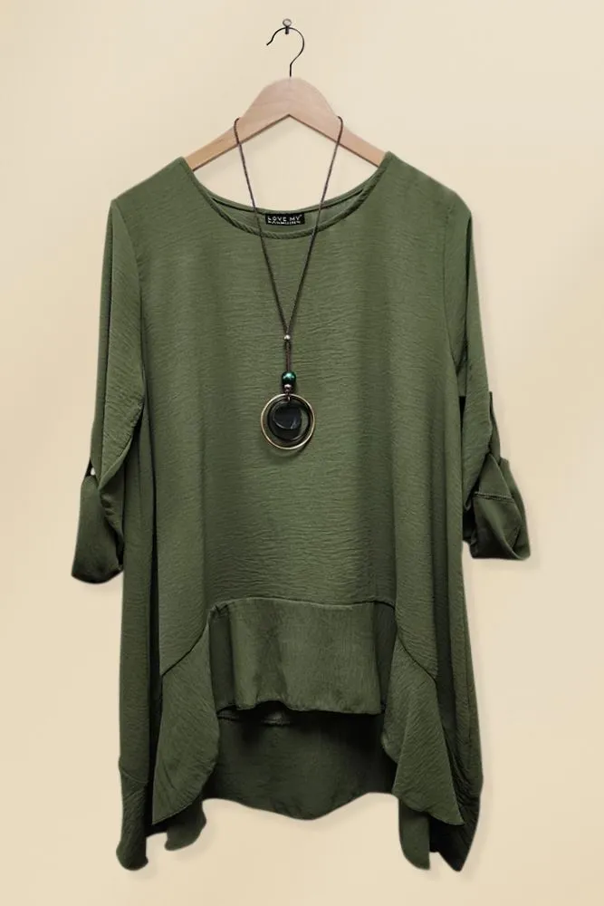 Plain Plus Size Necklace Tunic Top