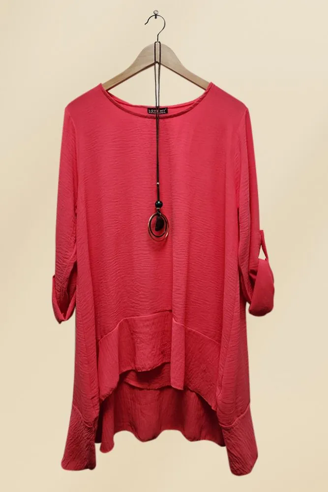 Plain Plus Size Necklace Tunic Top