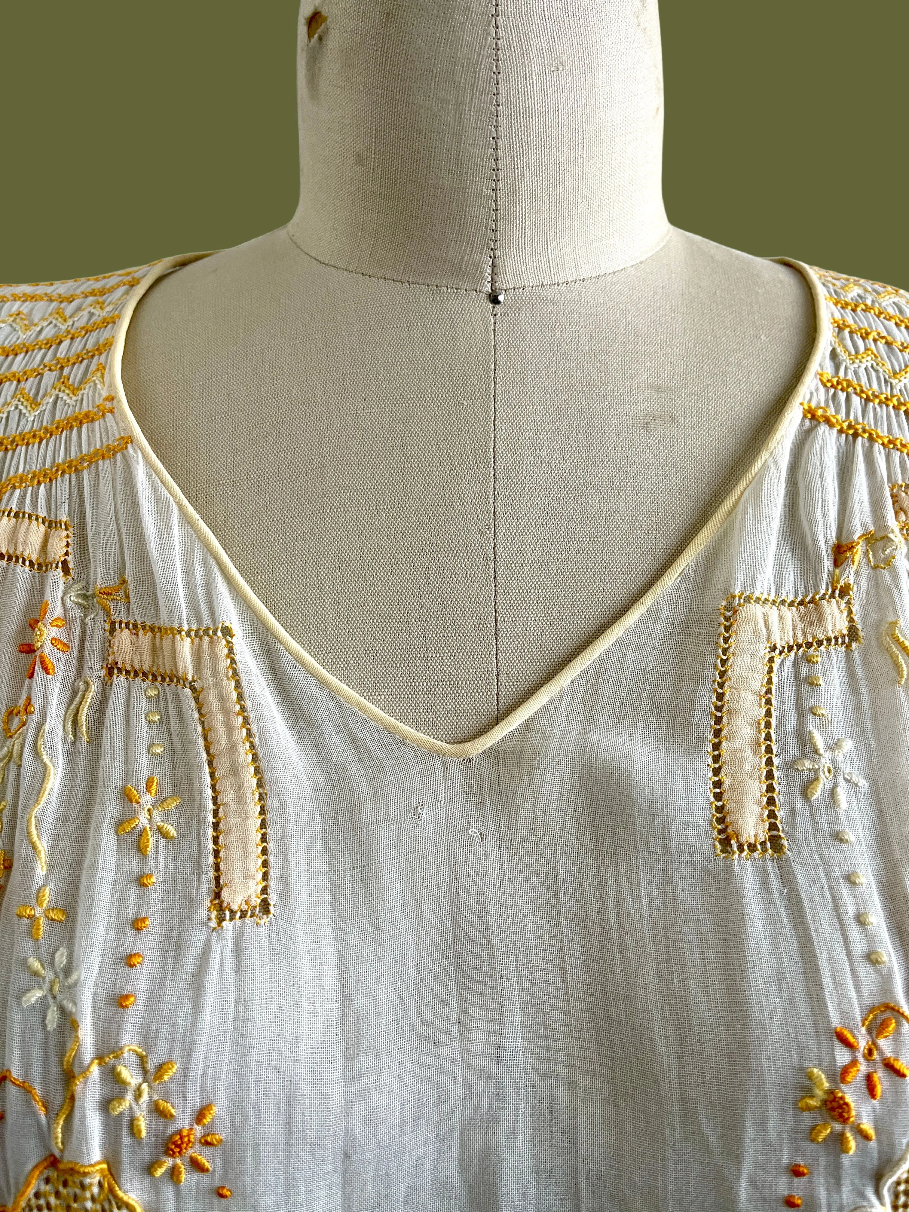 PLEASANT FOLK 1920s Hungarian Embroidered Smocked Dress  Small