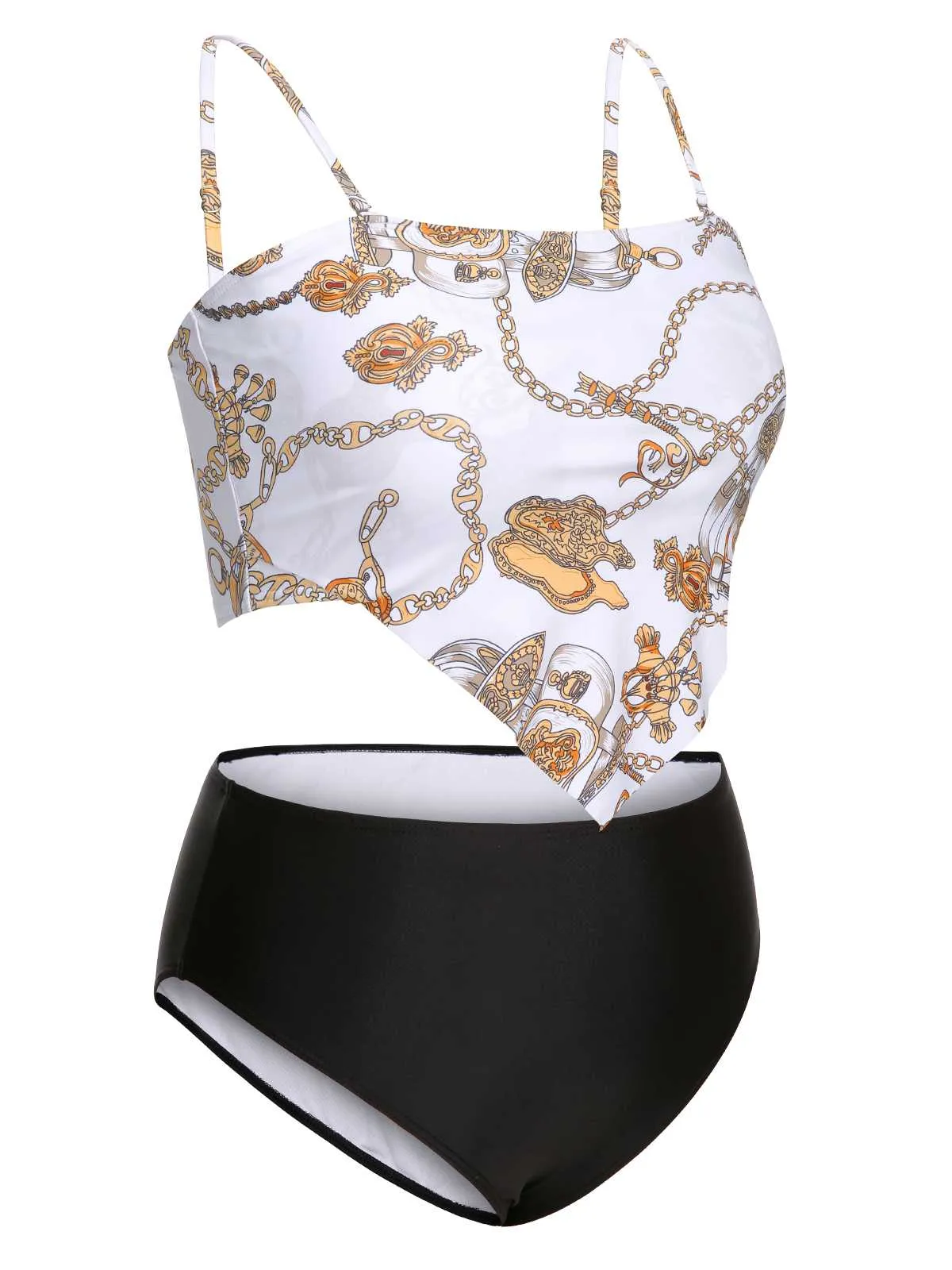 [Plus Size] 1950s Spaghetti Strap Print Swimsuit