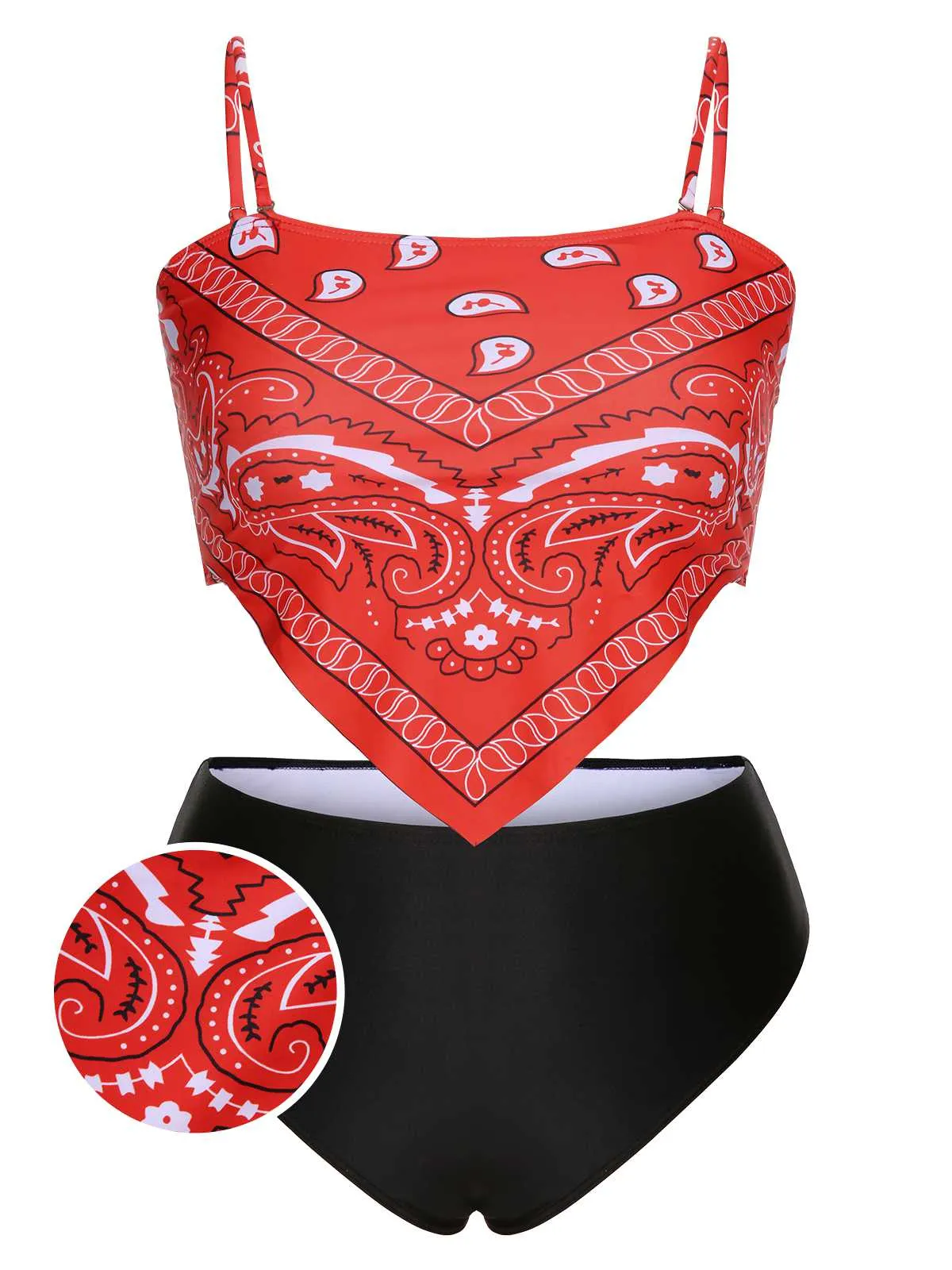 [Plus Size] 1950s Spaghetti Strap Print Swimsuit