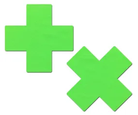 Plus X: Neon Green Day-Glow Lycra Cross Nipple Pasties