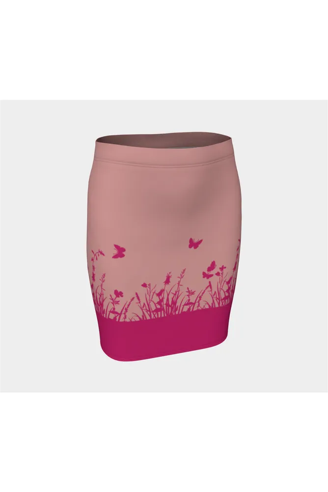 Press Rose & Pink Peacock Butterfly Fitted Skirt