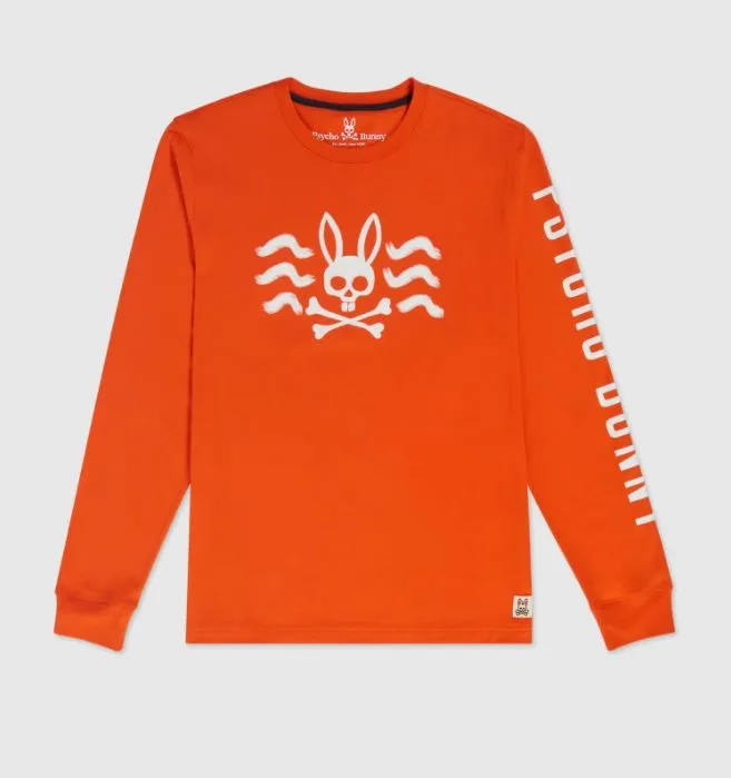 Psycho Bunny Mens Filcham Long Sleeve Graphic Tee Sunset Orange