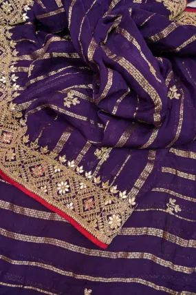 Purple Color Designer Georgette Saree with Zari Work and Piping Border