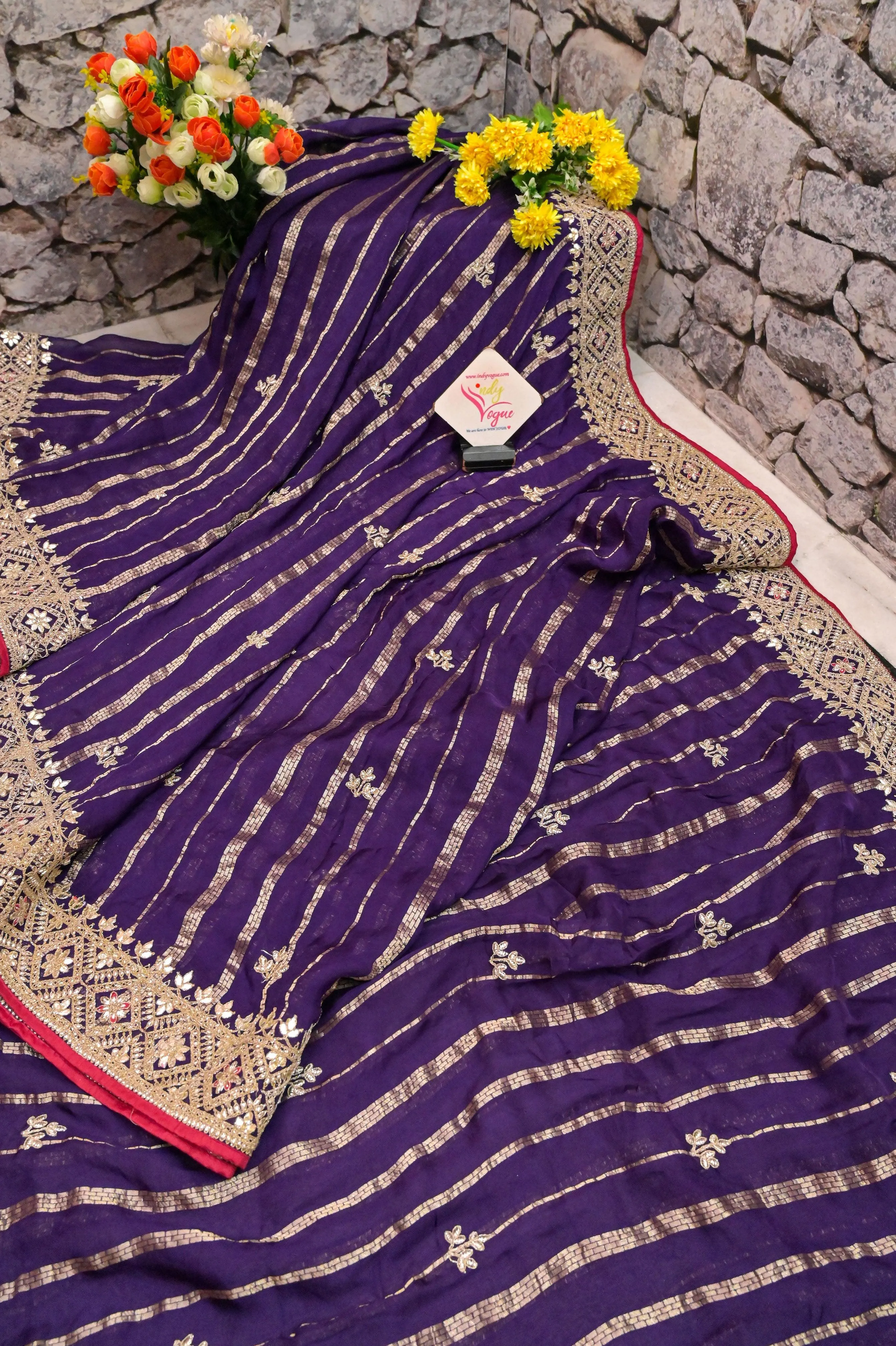 Purple Color Designer Georgette Saree with Zari Work and Piping Border