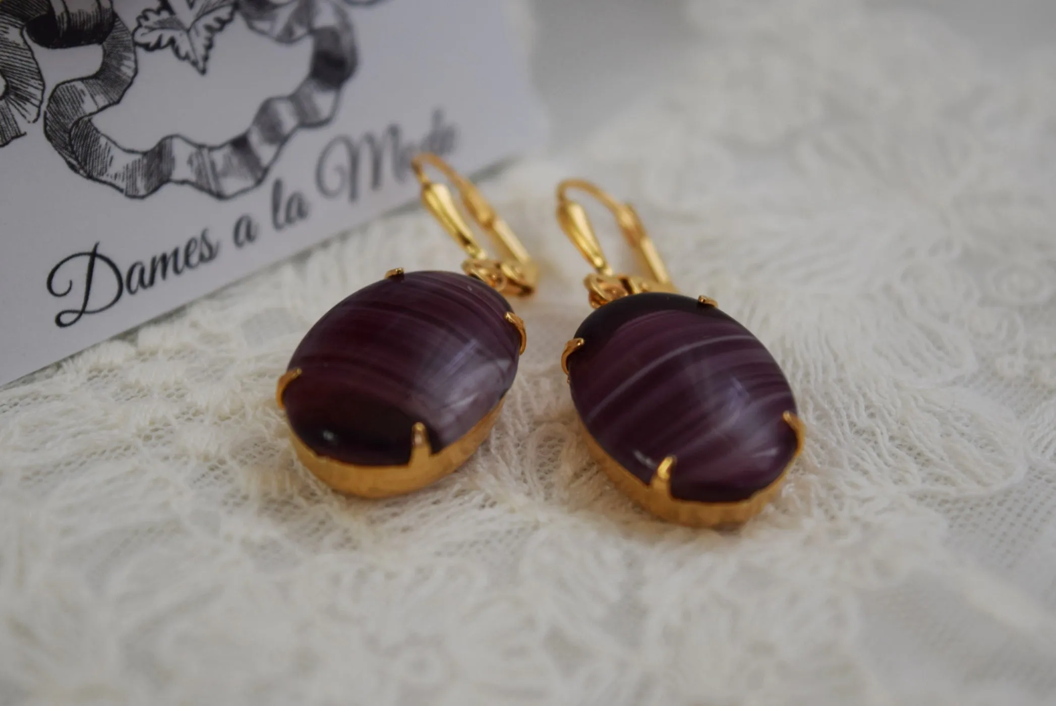 Purple Glass Striated Earrings - SALE!