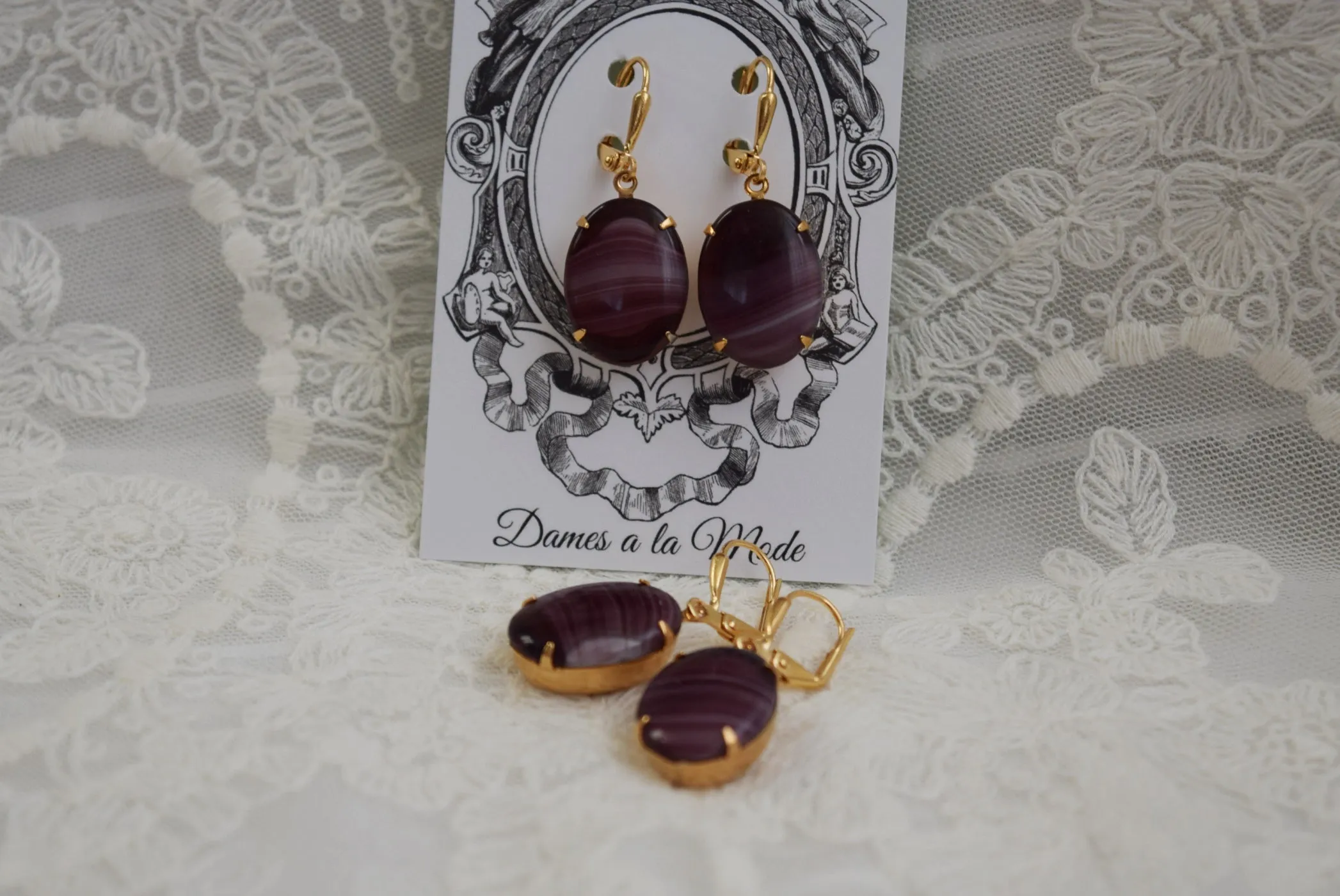 Purple Glass Striated Earrings - SALE!