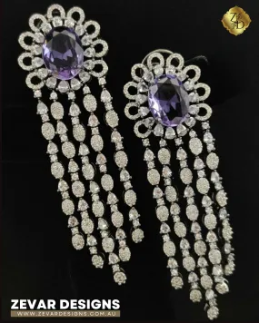 Purple Long Dangle AD Earrings - Dual Finish