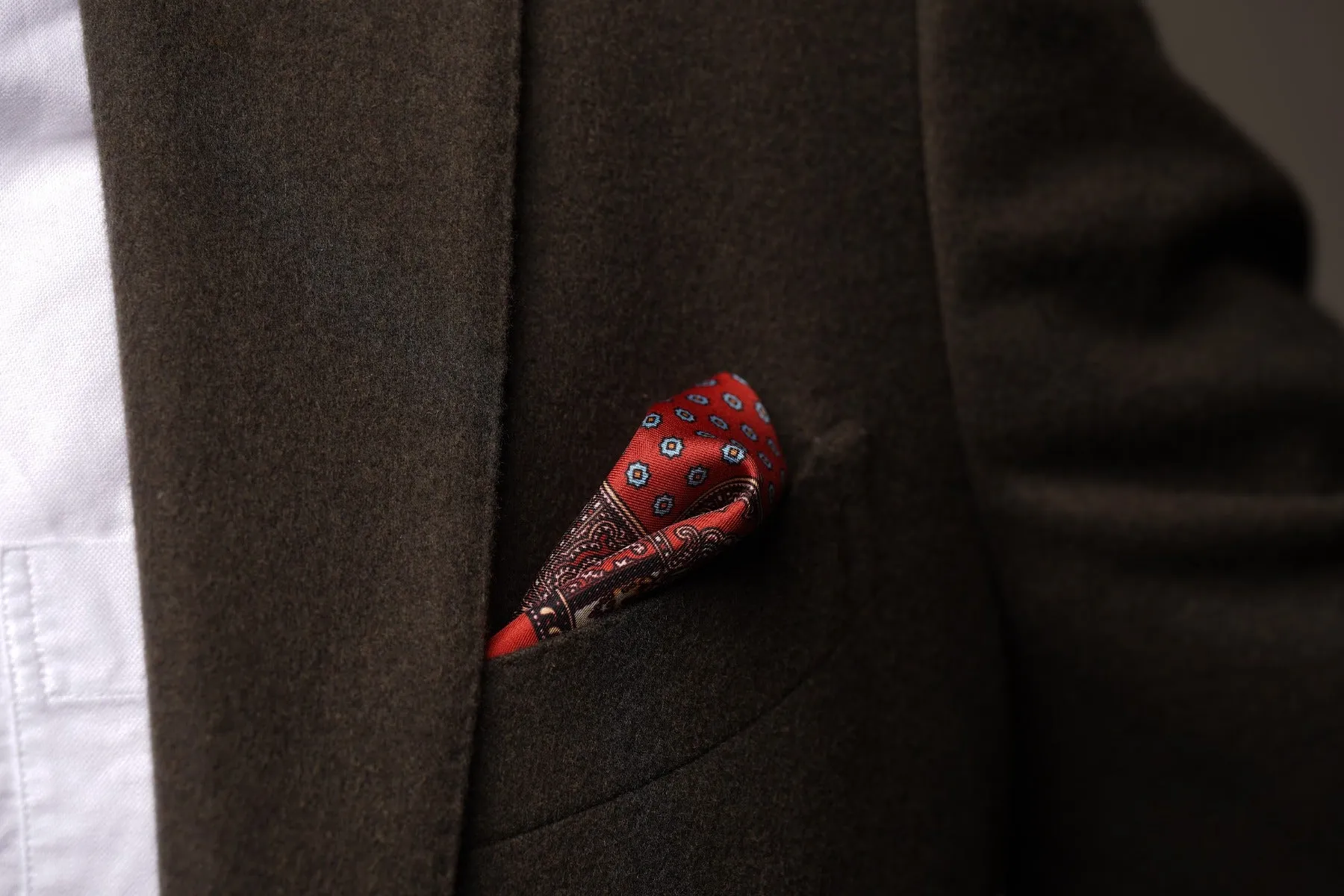 Red Dotted & Paisley Motif Silk Pocket Square