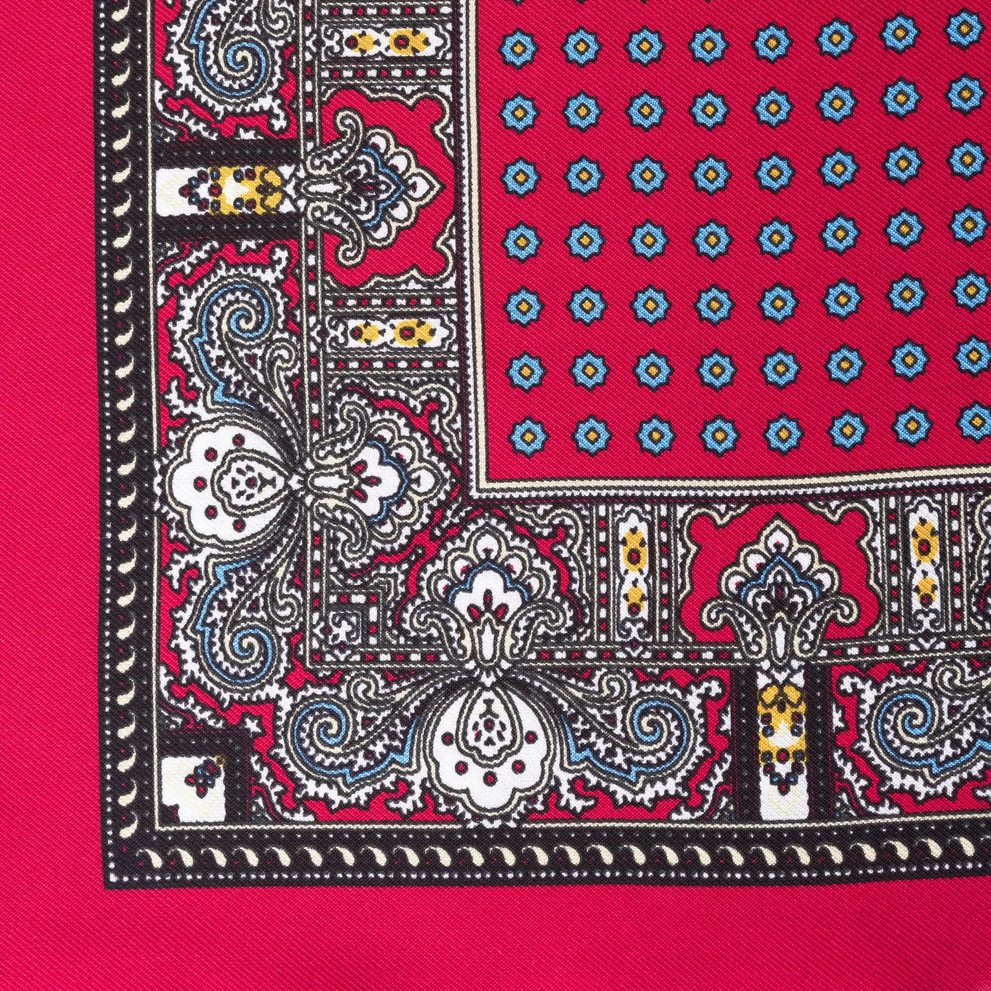 Red Dotted & Paisley Motif Silk Pocket Square