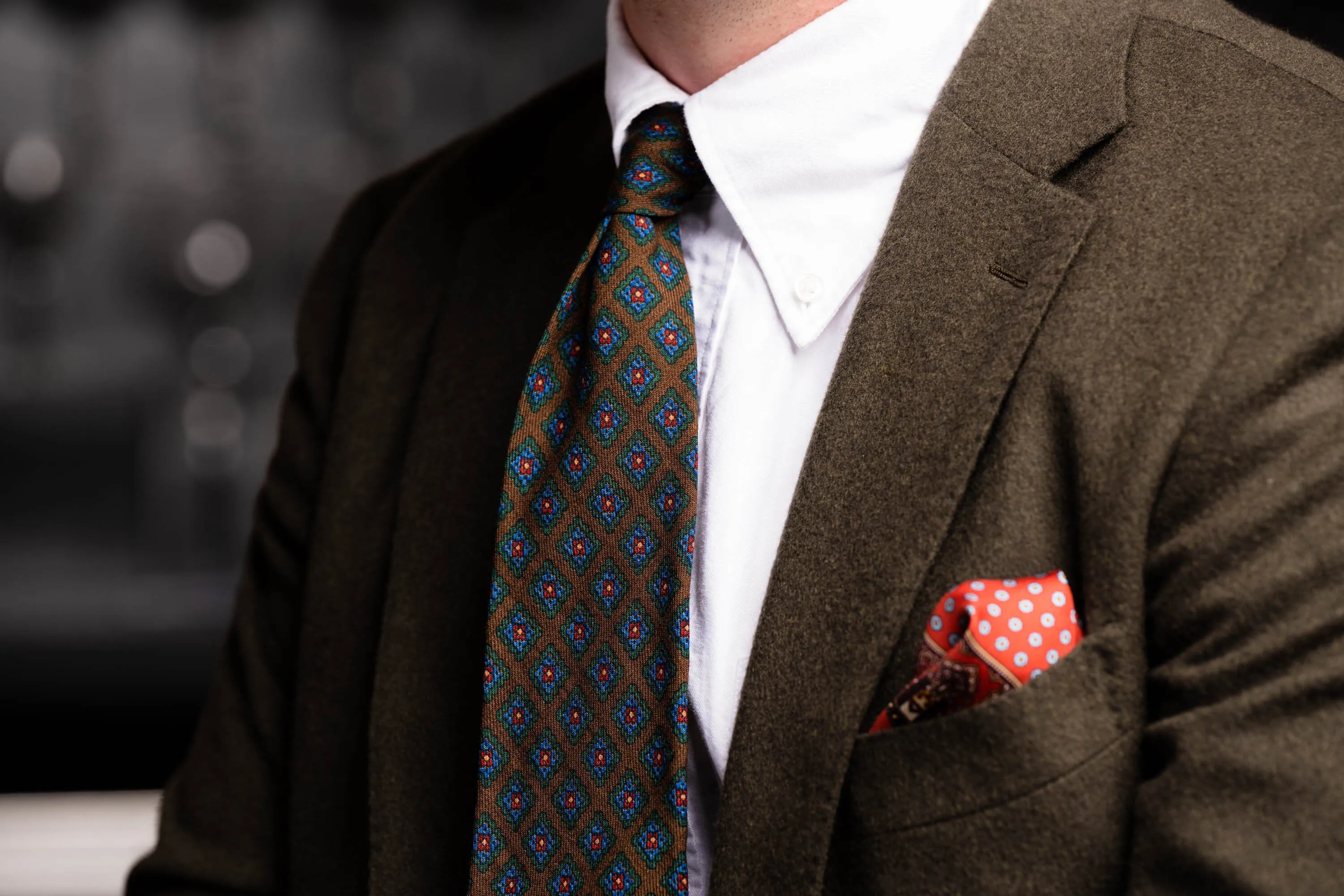 Red Dotted & Paisley Motif Silk Pocket Square