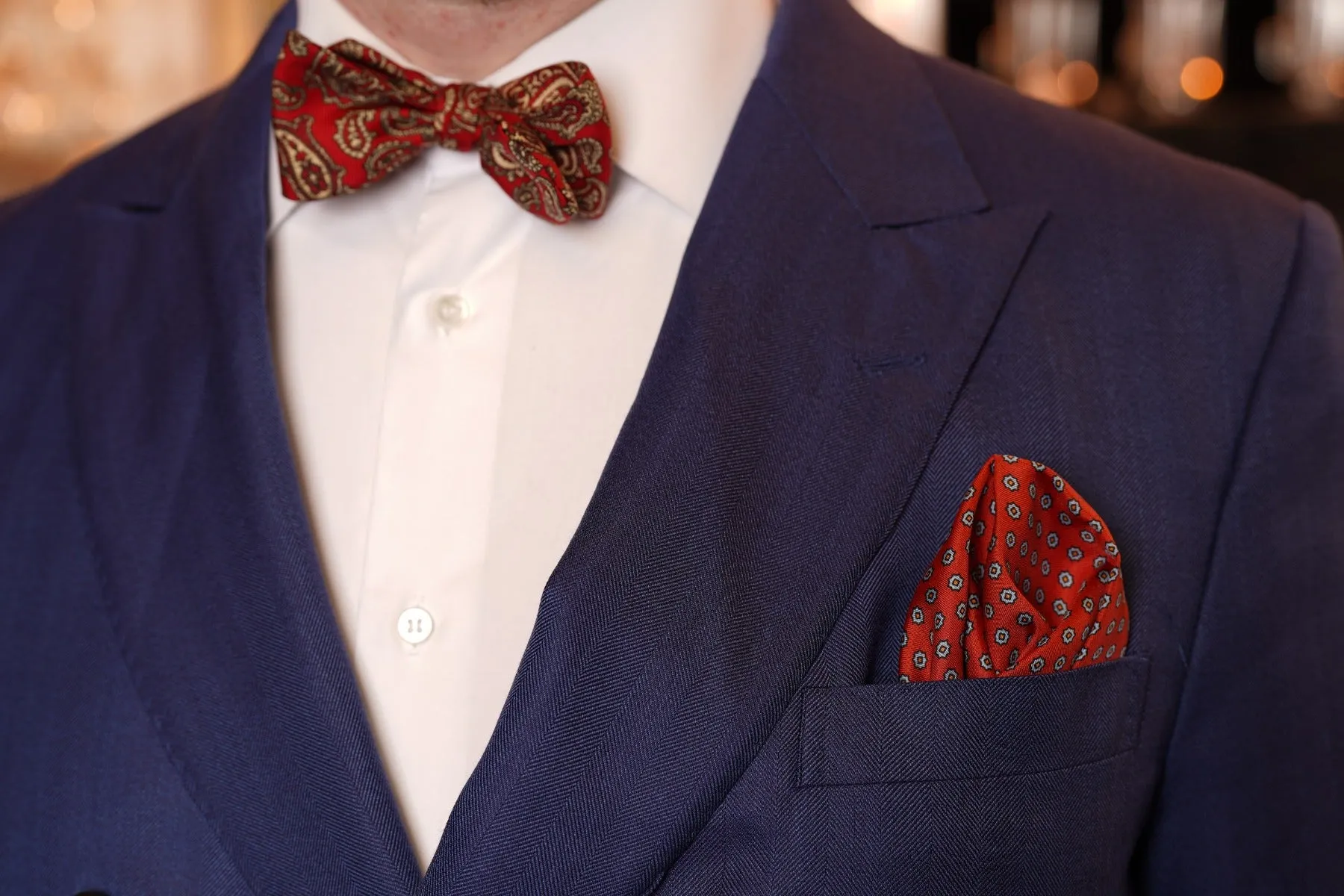 Red Dotted & Paisley Motif Silk Pocket Square