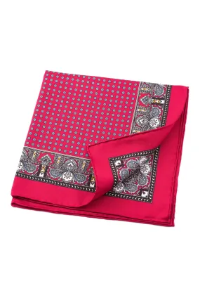 Red Dotted & Paisley Motif Silk Pocket Square