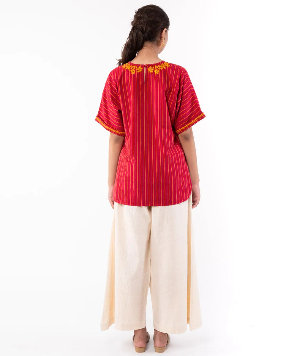 Red hand embroidered chikankari cotton top