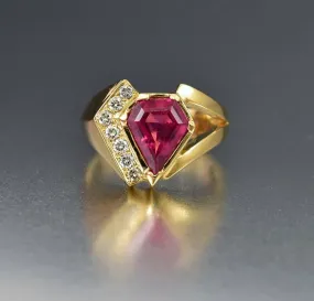 Retro 14K Gold Diamond Pink Tourmaline Ring