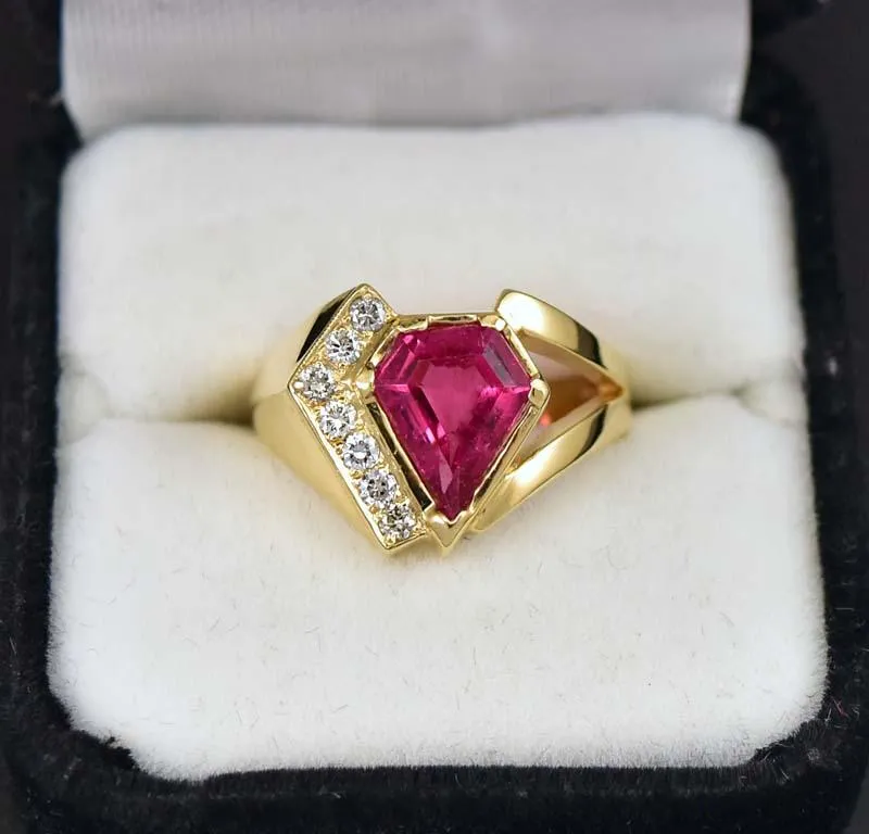 Retro 14K Gold Diamond Pink Tourmaline Ring