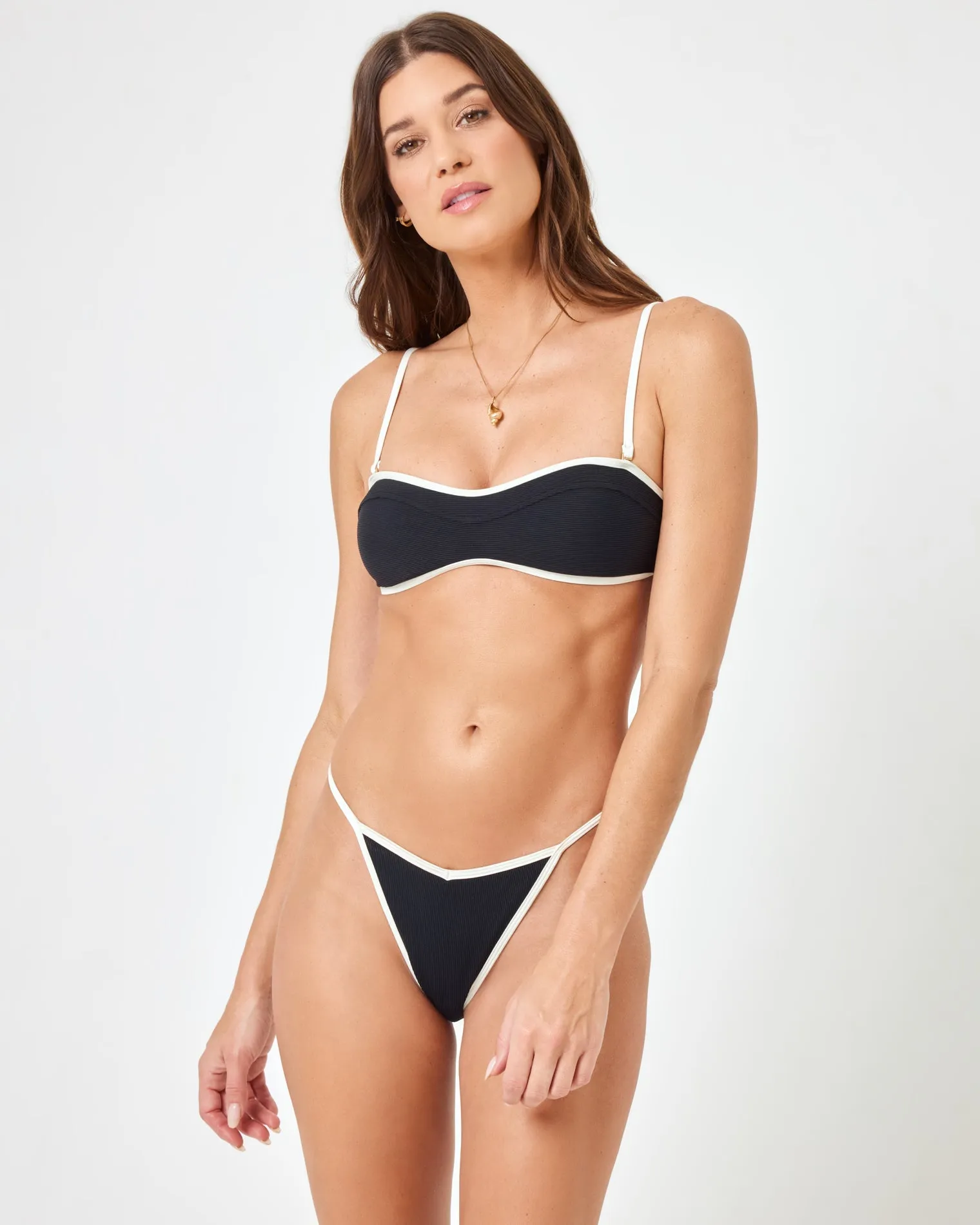 Ribbed Selena Bikini Top - Black-Cream