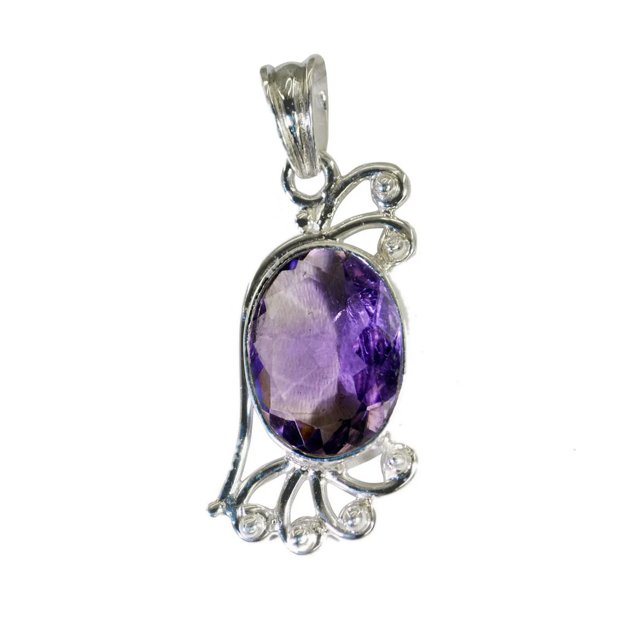 Riyo Aesthetic Gemstone Oval Faceted Purple Amethyst 955 Sterling Silver Pendant Gift For Teachers Day