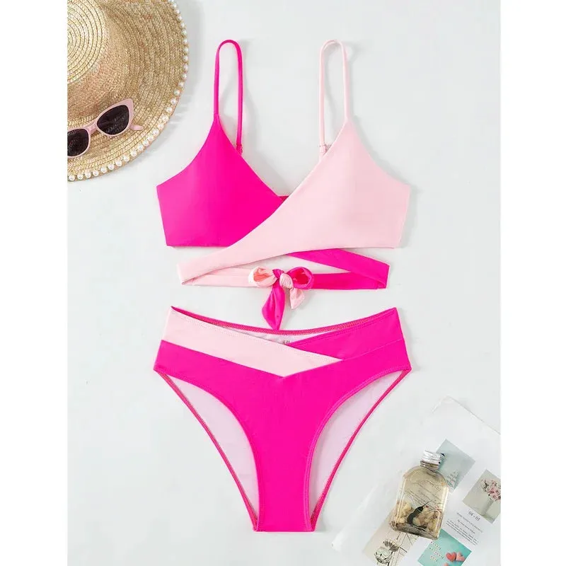 Rosa Criss Cross Cut-Out-Bikini