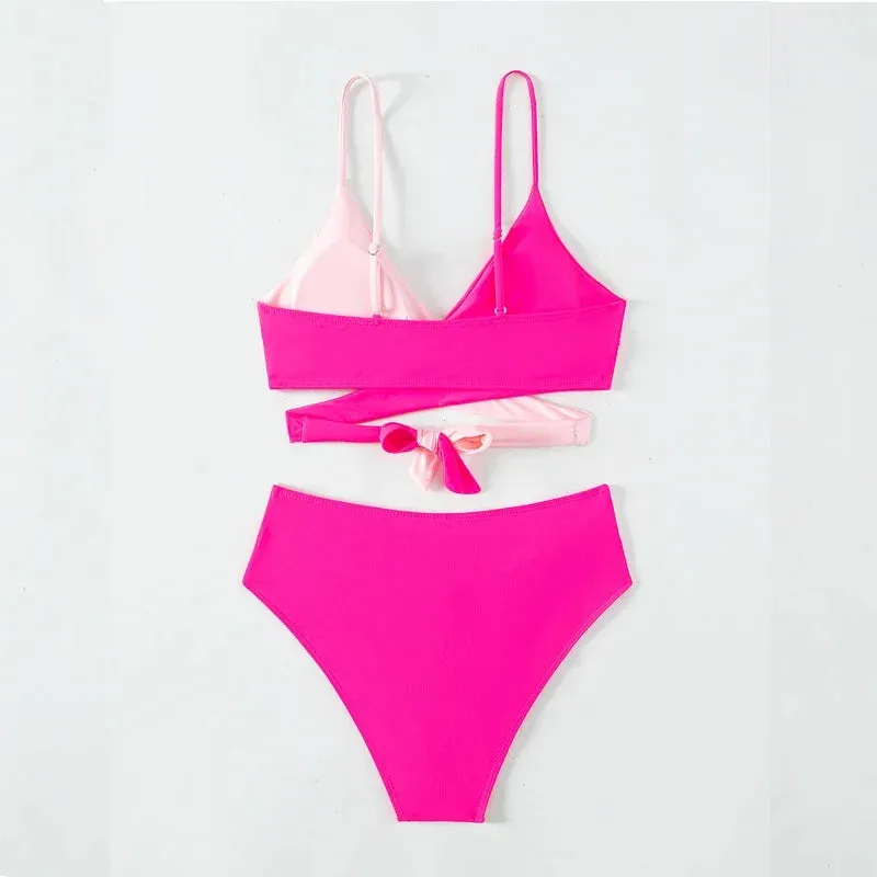 Rosa Criss Cross Cut-Out-Bikini