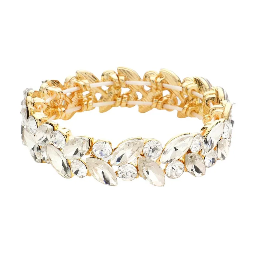 Round Marquise Stone Cluster Stretch Evening Bracelet