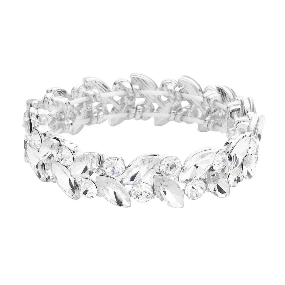 Round Marquise Stone Cluster Stretch Evening Bracelet