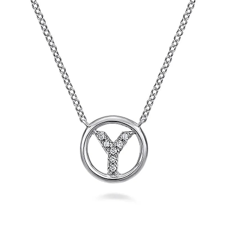 Round Pavé Initial Y Pendant Necklace