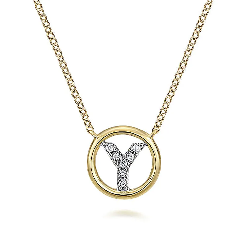 Round Pavé Initial Y Pendant Necklace