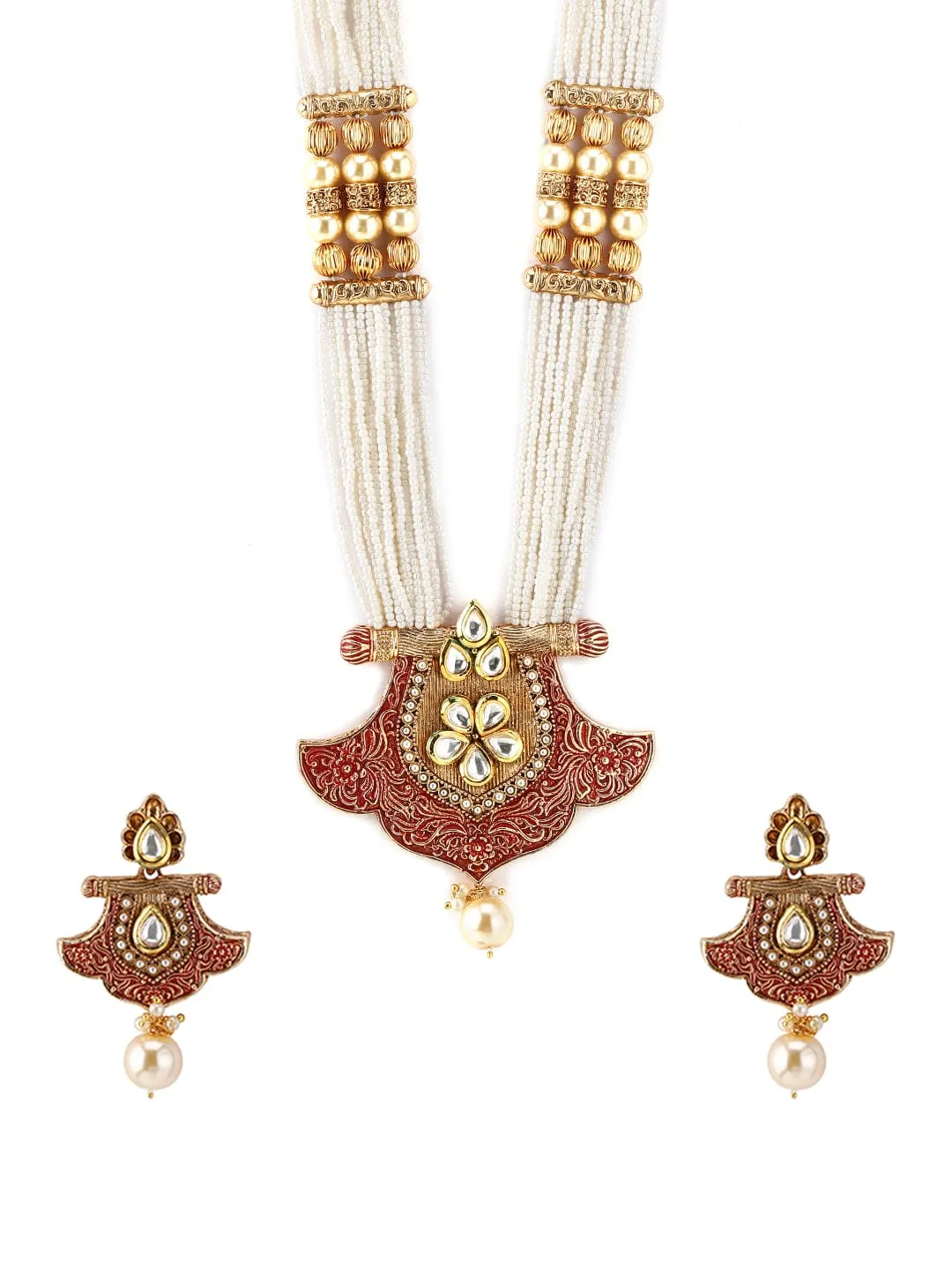 Rubans Pearl Kundan Studded Necklace Set