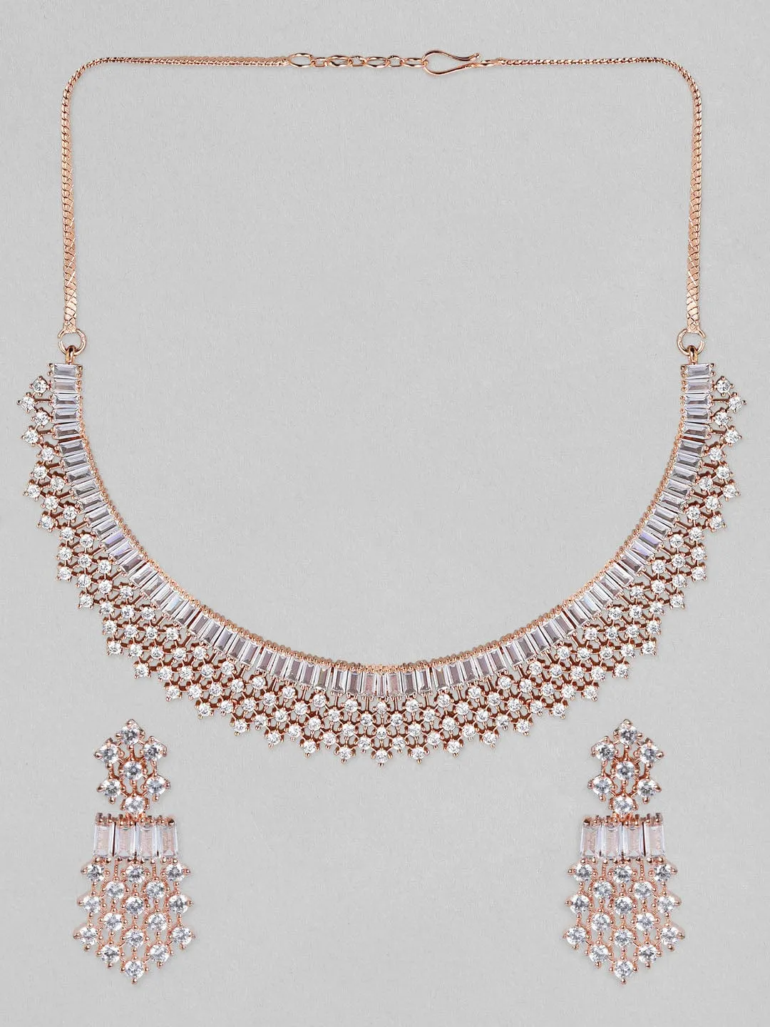 Rubans Rose Gold Plated Handcrafted AD Studded Necklace Set