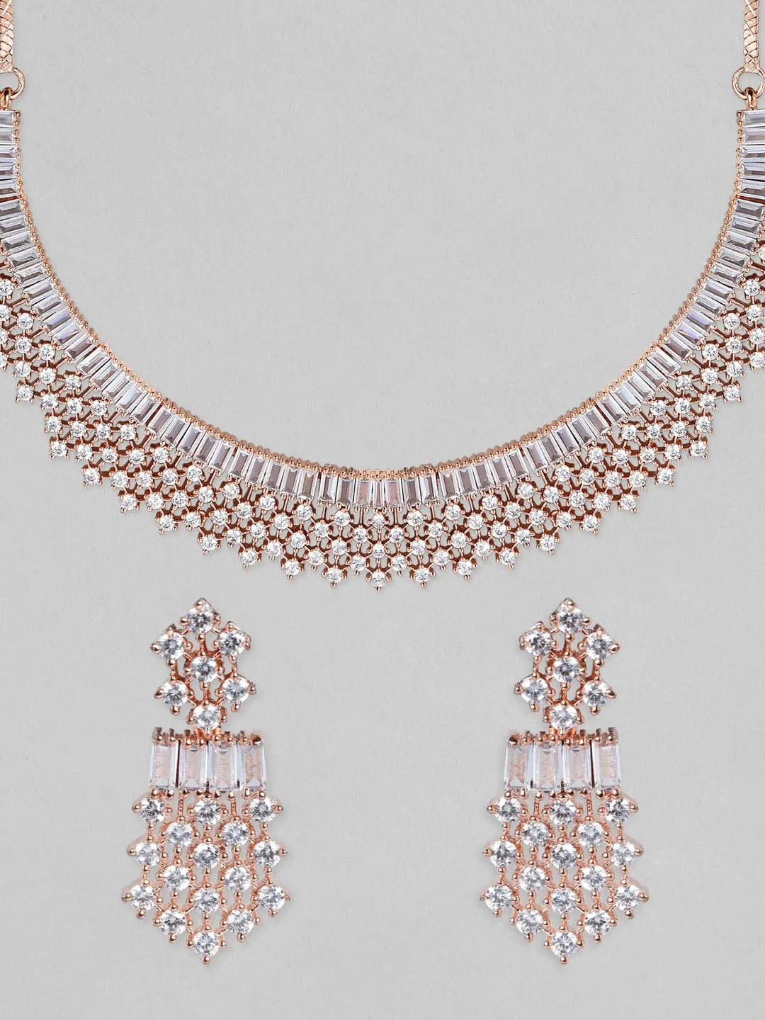 Rubans Rose Gold Plated Handcrafted AD Studded Necklace Set