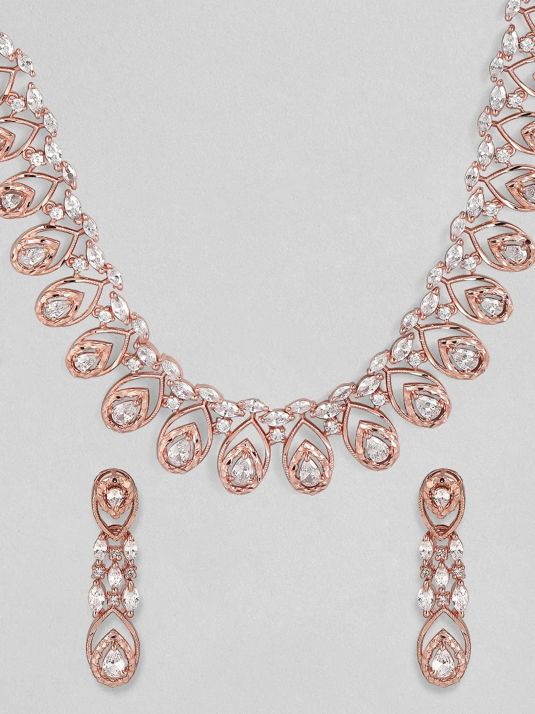 Rubans Zircon Studded Handcrafted Rose Gold Plated Statement Necklace Set