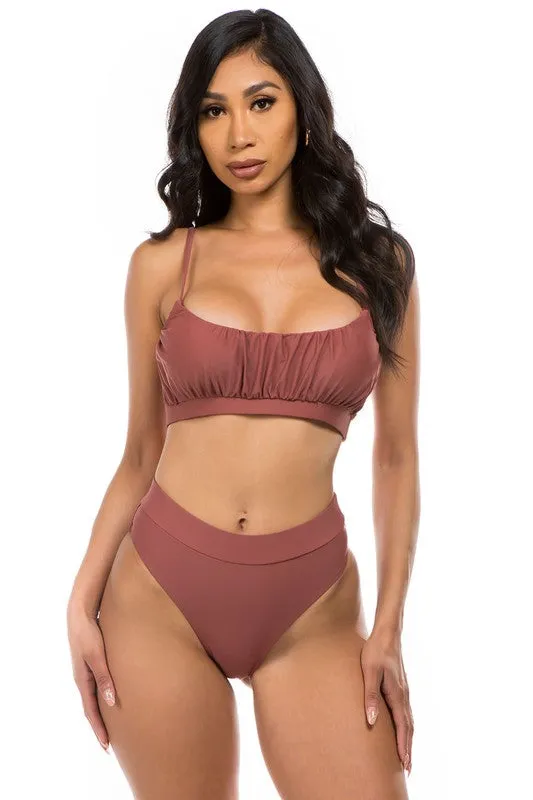 Ruched Top High Waisted Bikini