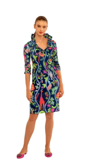 Ruffneck Dress - Jungle Symphony Navy