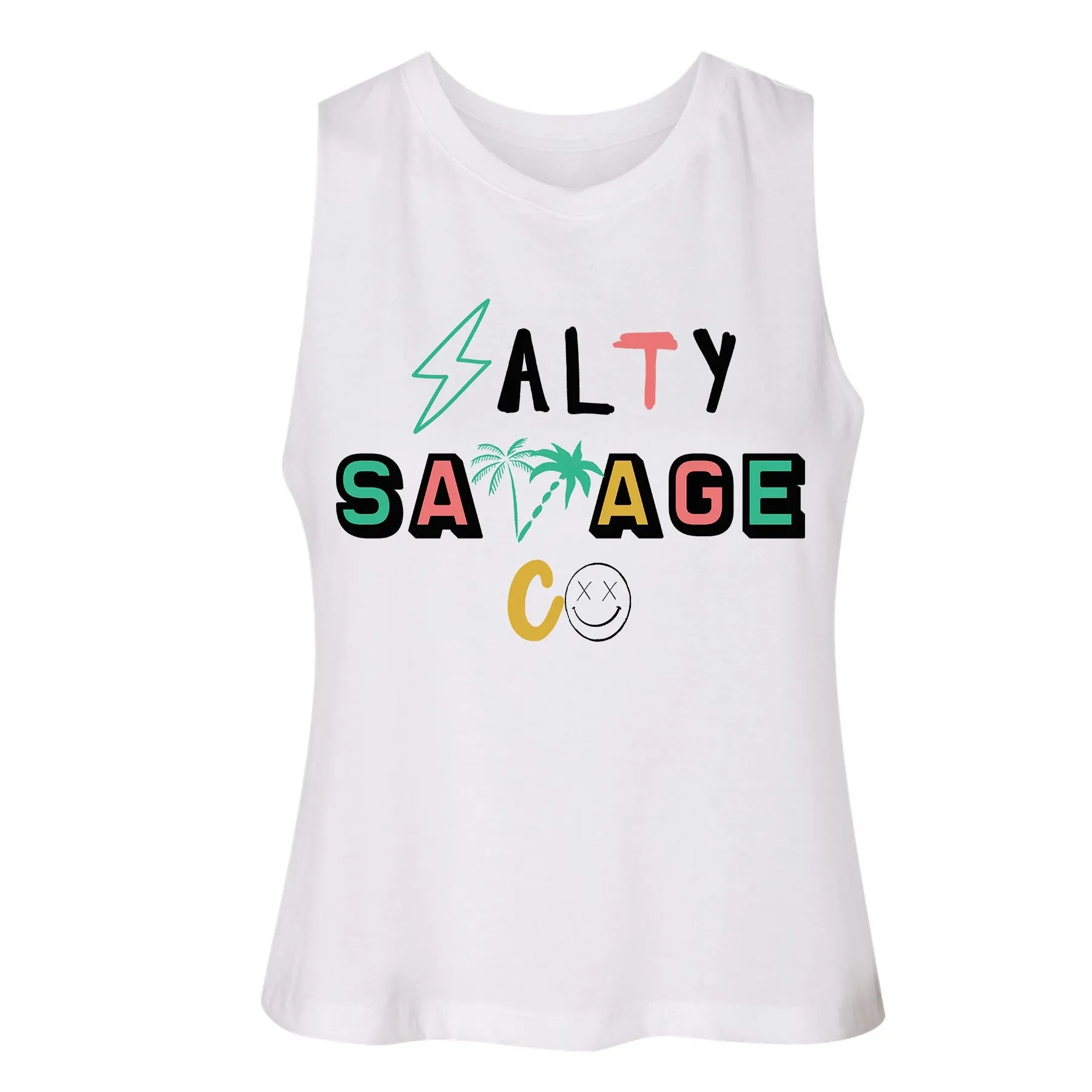 Salty Savage Ladies "90's Edition" Flowy Racerback Crop Tank