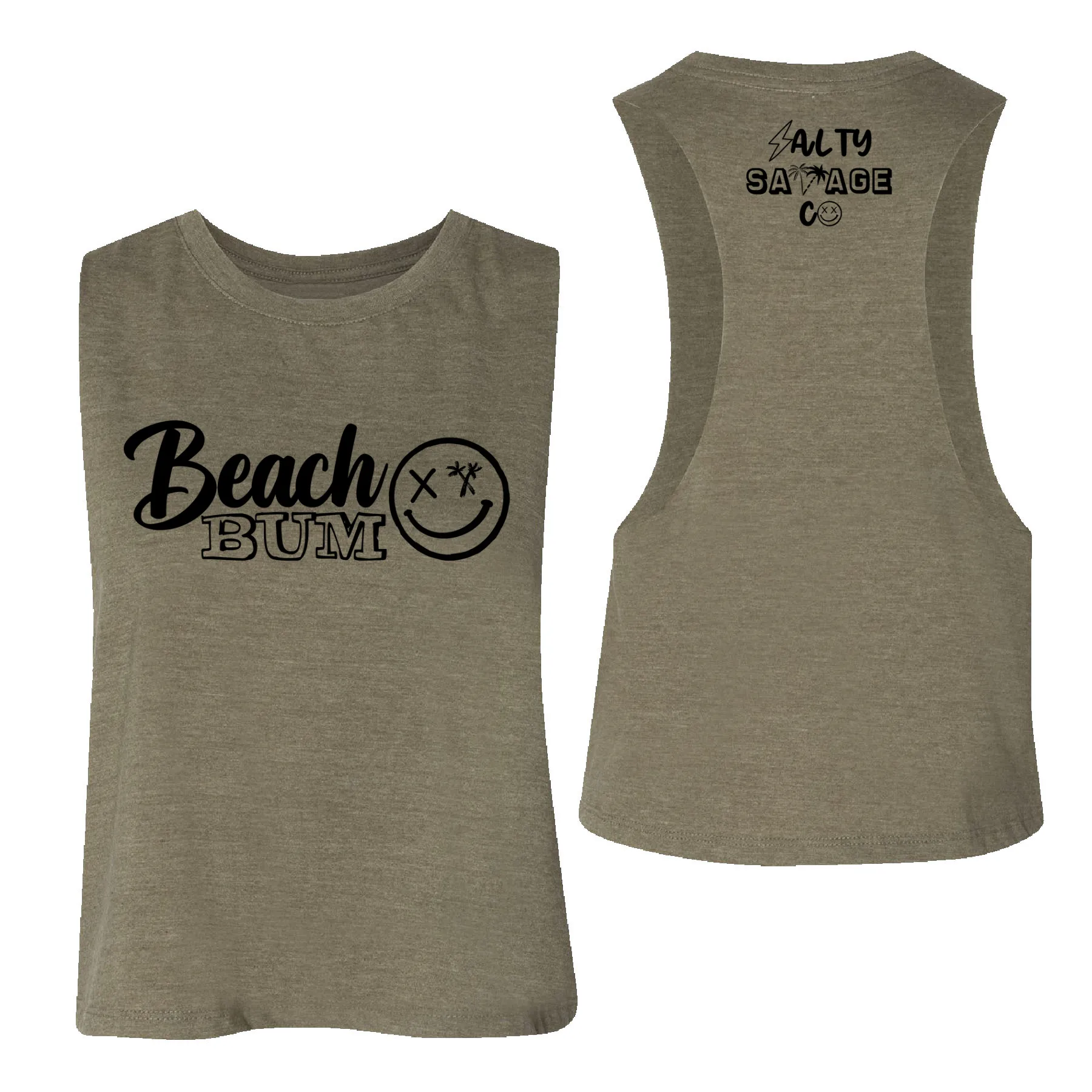 Salty Savage Ladies "BEACH BUM" Flowy Racerback Crop Tank