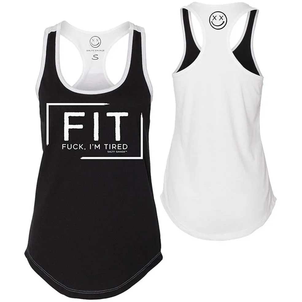 Salty Savage Ladies "FIT" Two Tone Racerback Tank | Black/White