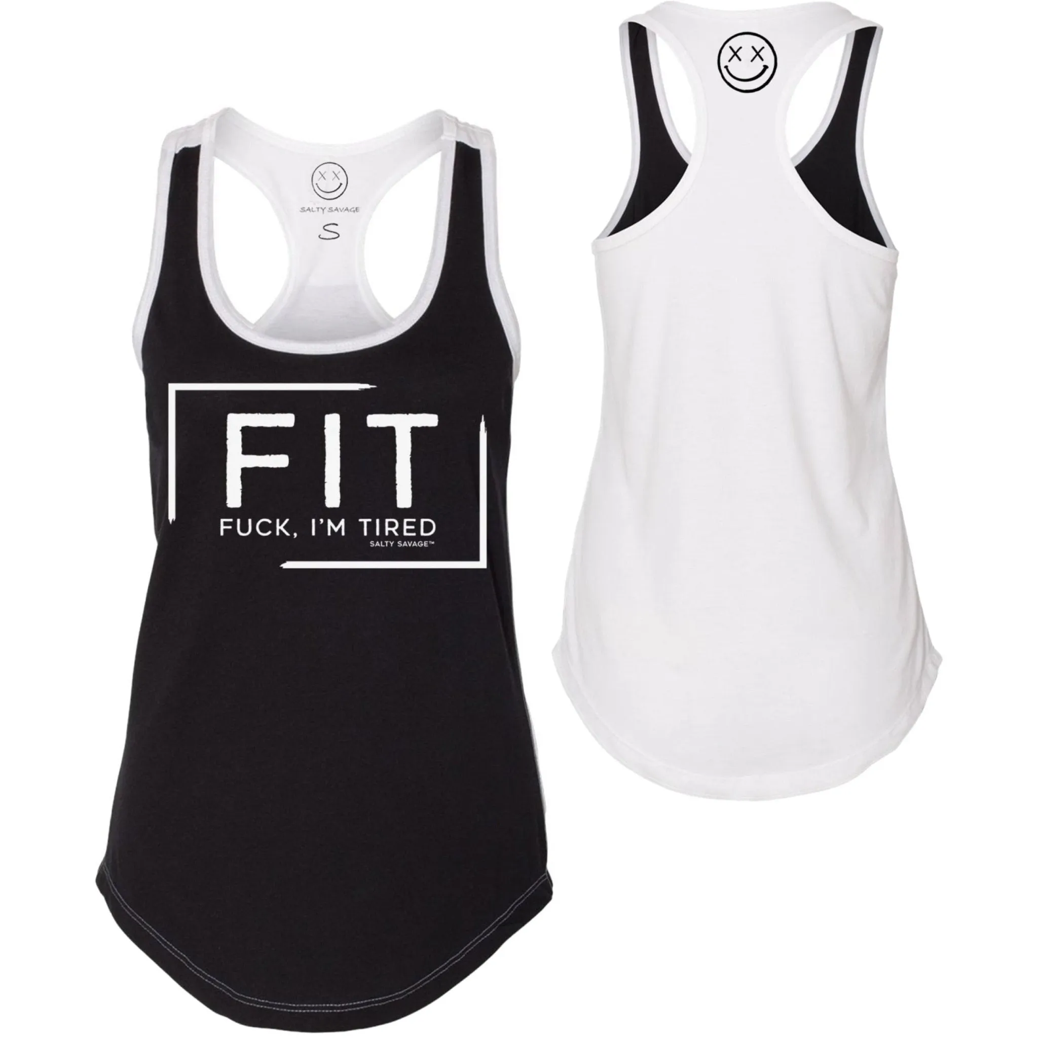 Salty Savage Ladies "FIT" Two Tone Racerback Tank | Black/White