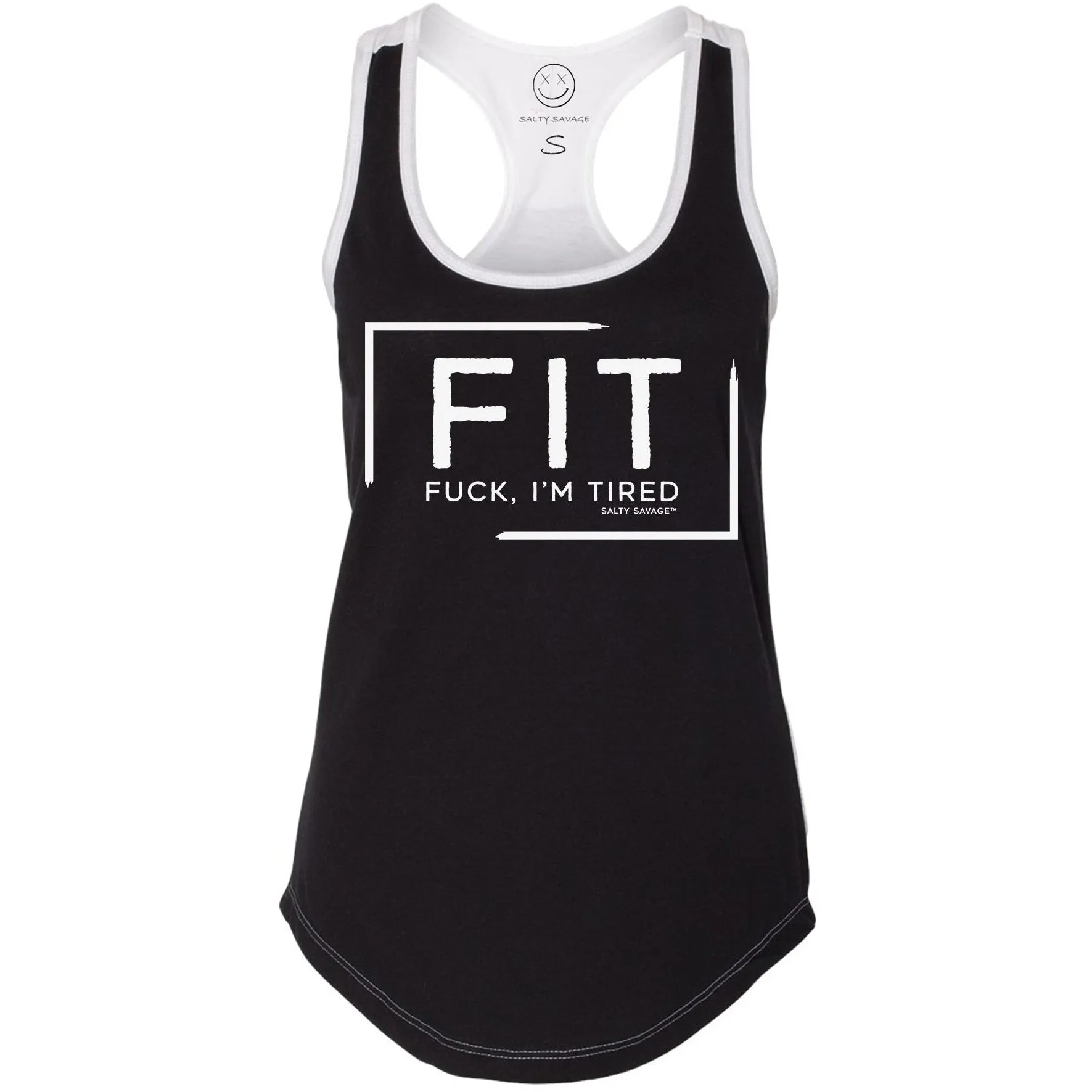 Salty Savage Ladies "FIT" Two Tone Racerback Tank | Black/White