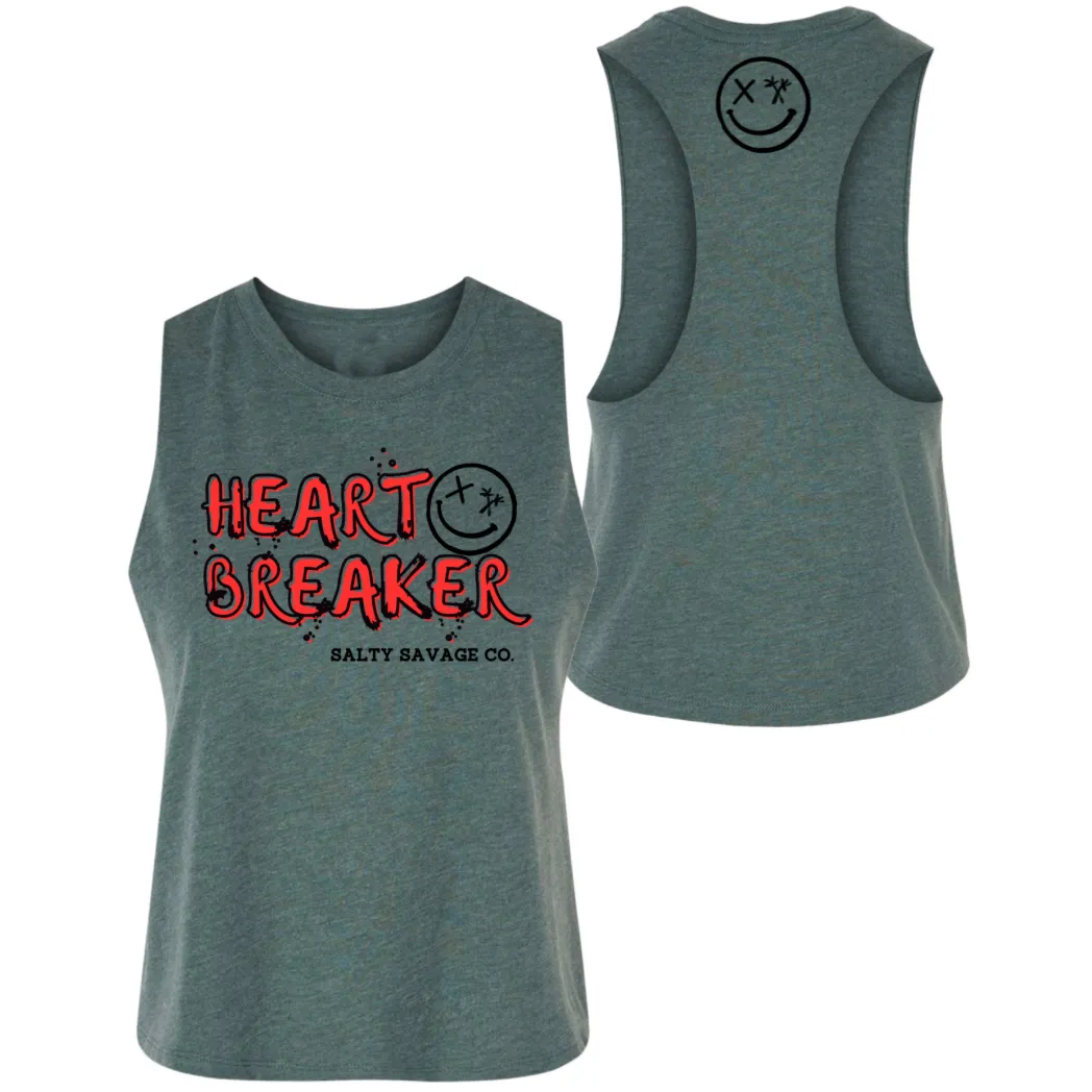 Salty Savage Ladies "HEART BREAKER" Flowy Racerback Crop Tank