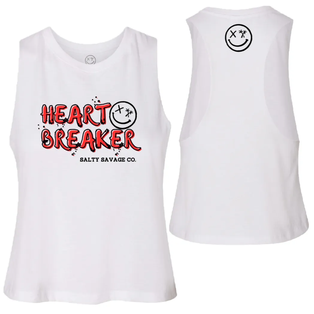 Salty Savage Ladies "HEART BREAKER" Flowy Racerback Crop Tank