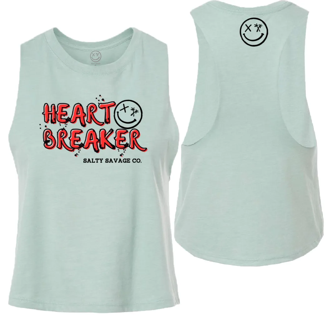 Salty Savage Ladies "HEART BREAKER" Flowy Racerback Crop Tank